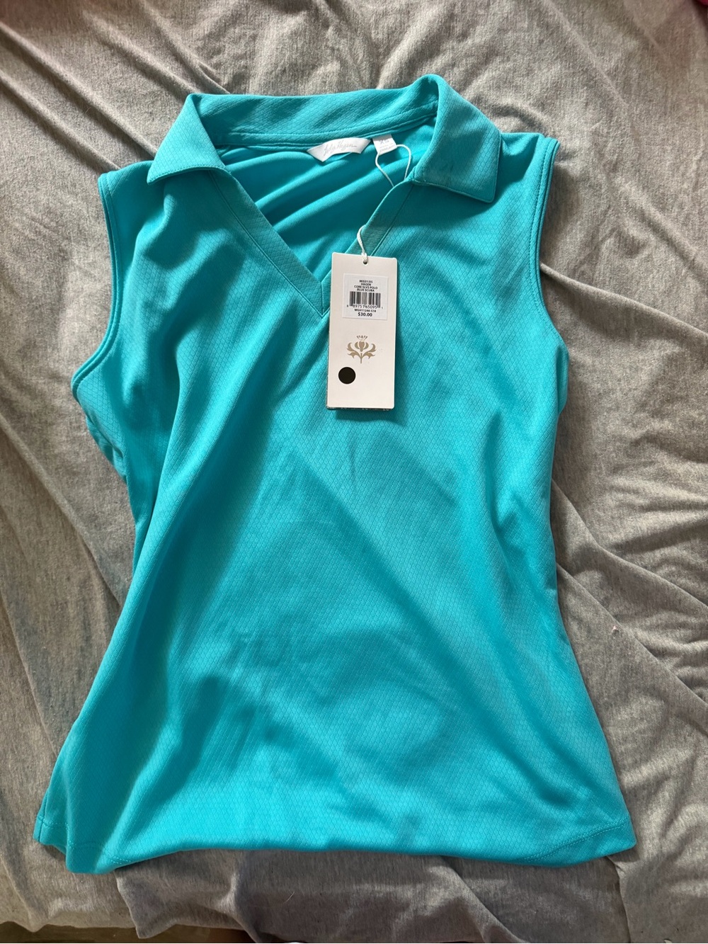 Lady Hagen Sleeveless V-Neck Polo Top - Turquoise